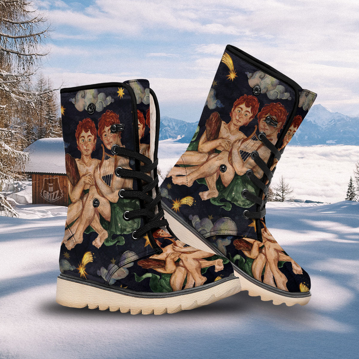 Zodiac Sign Watercolor Gemini Print Snow Boots-grizzshop