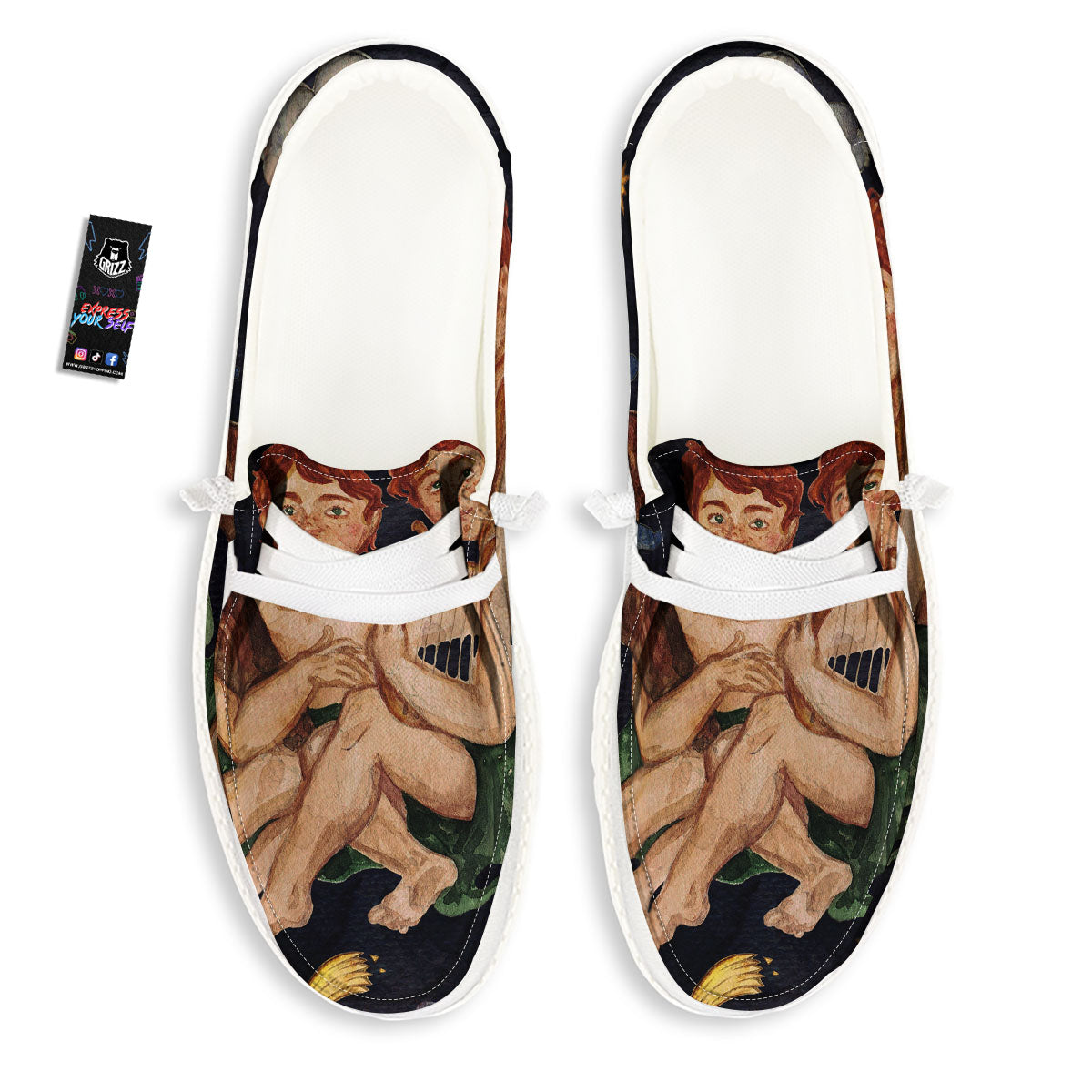 Zodiac Sign Watercolor Gemini Print White Loafers-grizzshop