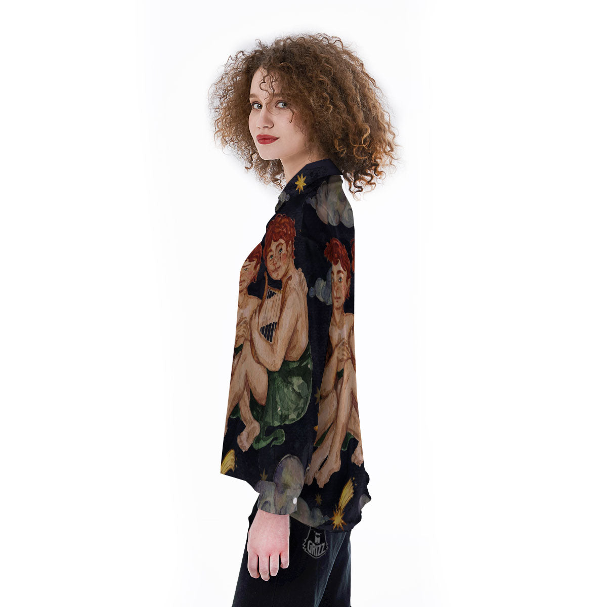 Zodiac Sign Watercolor Gemini Print Women's Long Sleeve Shirts-grizzshop