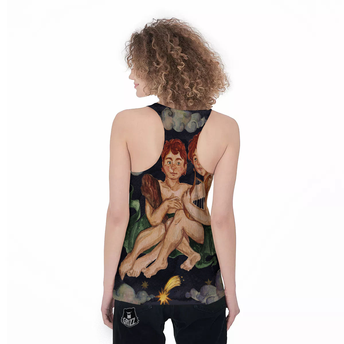 Zodiac Sign Watercolor Gemini Print Women's Racerback Tank Top-grizzshop