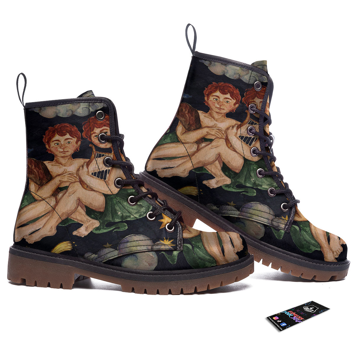 Zodiac Sign Watercolor Gemini Print Work Boots-grizzshop