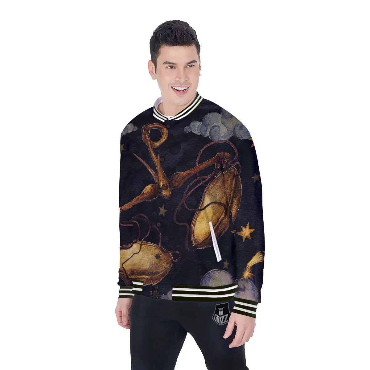Zodiac Sign Watercolor Libra Print Baseball Jacket-grizzshop