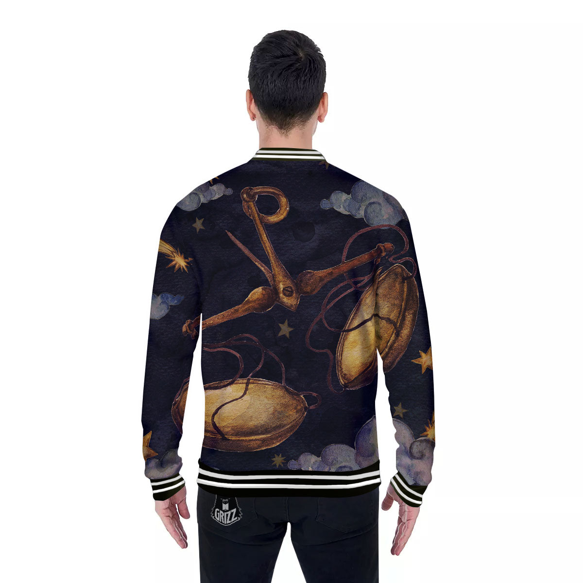 Zodiac Sign Watercolor Libra Print Baseball Jacket-grizzshop