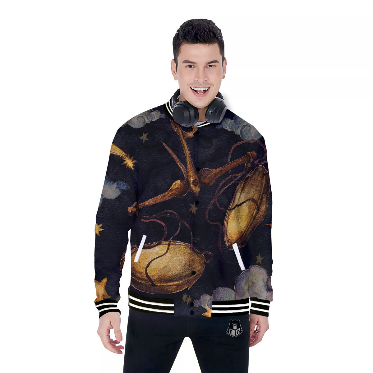Zodiac Sign Watercolor Libra Print Baseball Jacket-grizzshop
