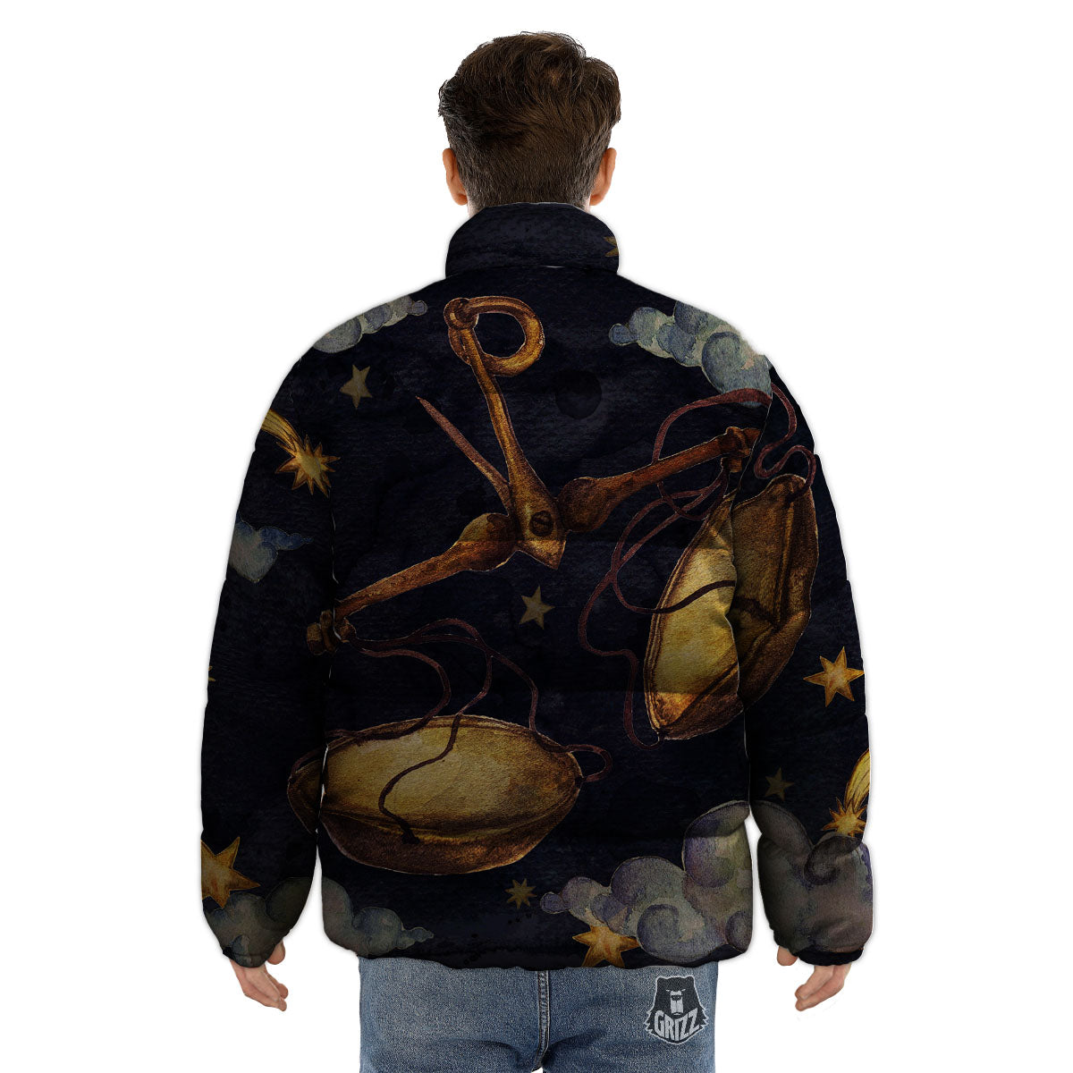 Zodiac Sign Watercolor Libra Print Puffer Jacket-grizzshop