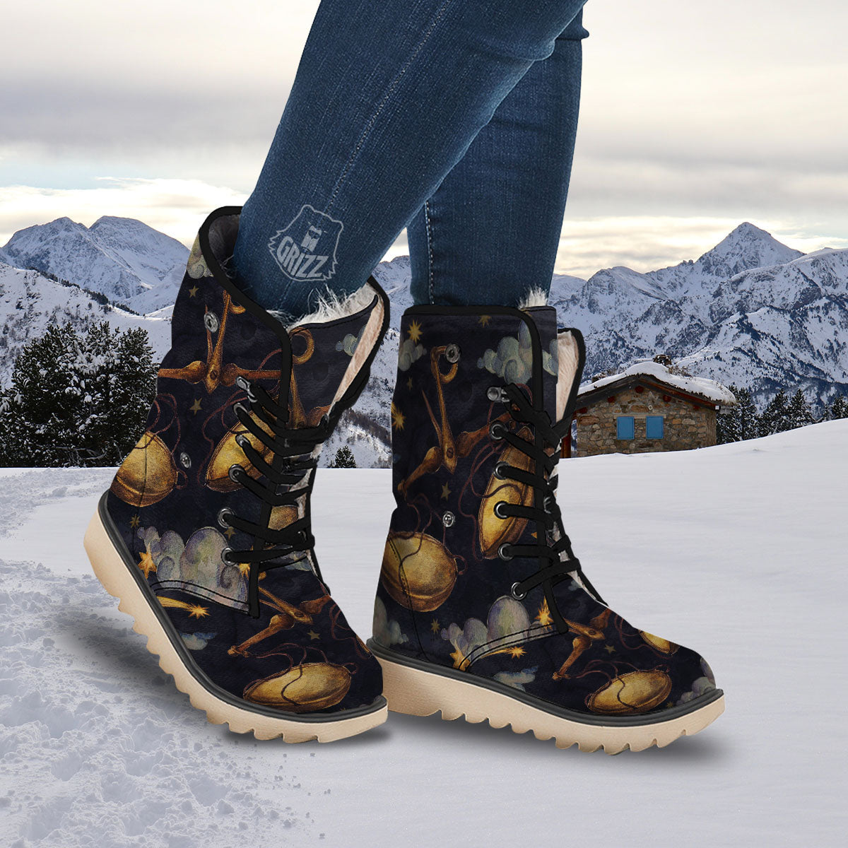 Zodiac Sign Watercolor Libra Print Snow Boots-grizzshop