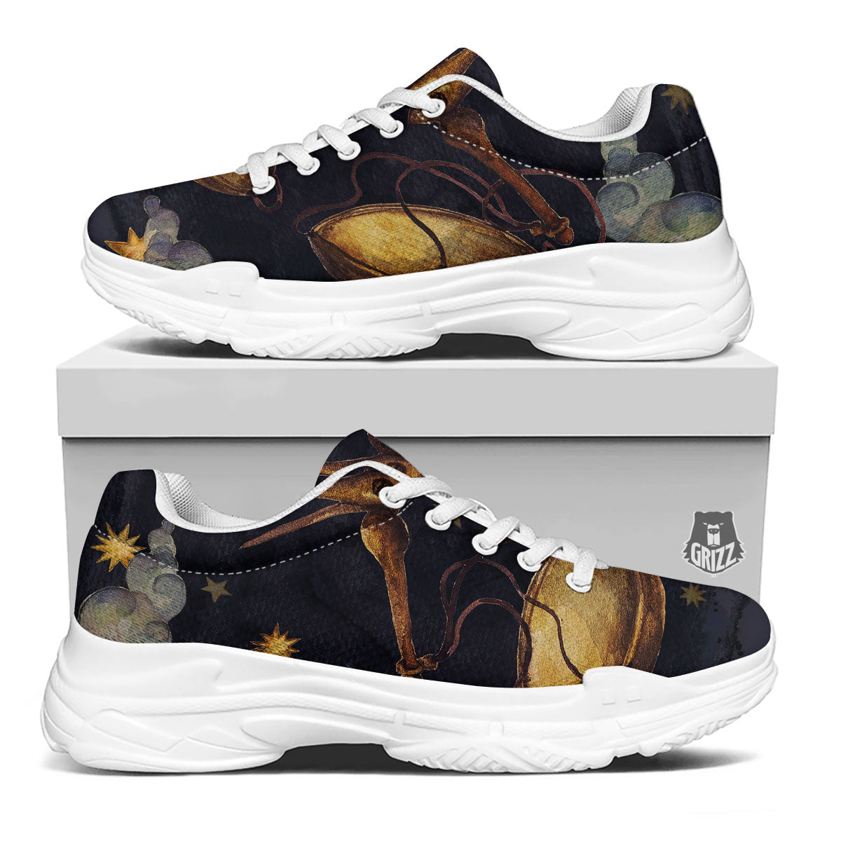 Zodiac Sign Watercolor Libra Print White Chunky Shoes-grizzshop