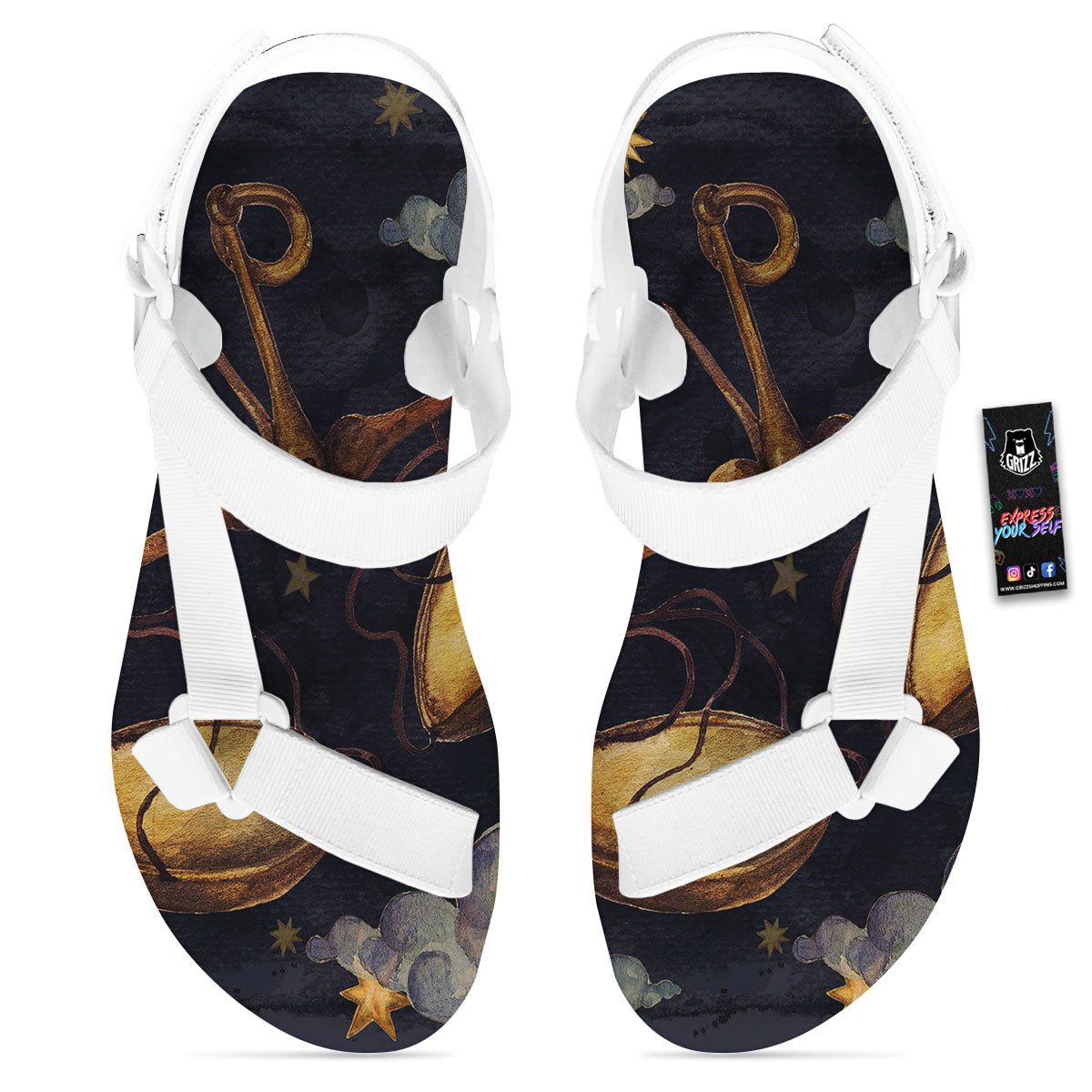Zodiac Sign Watercolor Libra Print White Open Toe Sandals-grizzshop