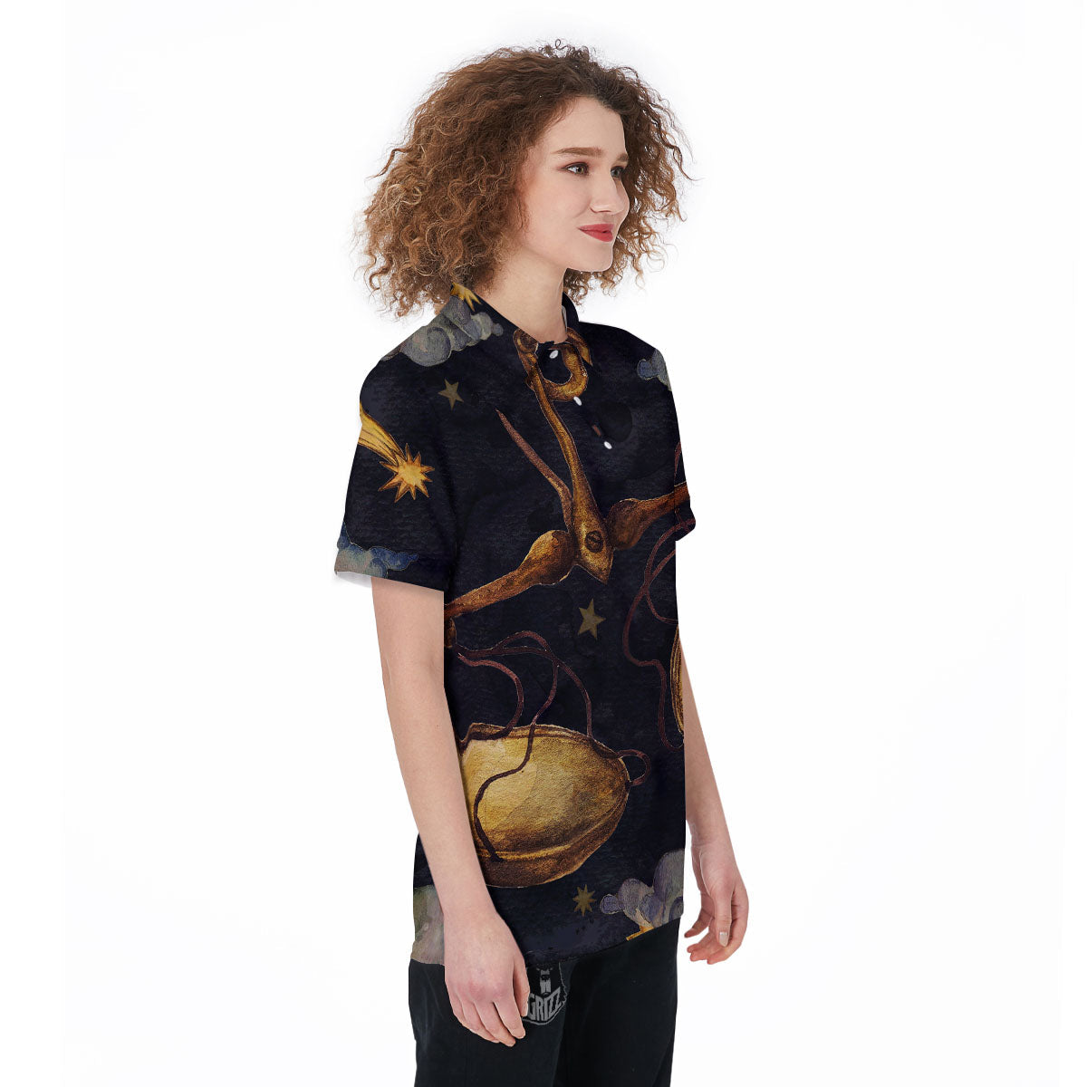 Zodiac Sign Watercolor Libra Print Women's Golf Shirts-grizzshop