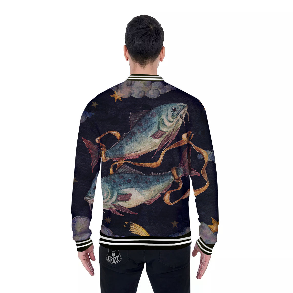 Zodiac Sign Watercolor Pisces Print Baseball Jacket-grizzshop