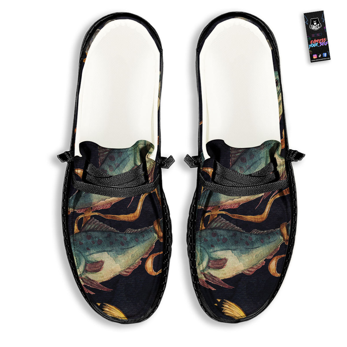 Zodiac Sign Watercolor Pisces Print Black Loafers-grizzshop