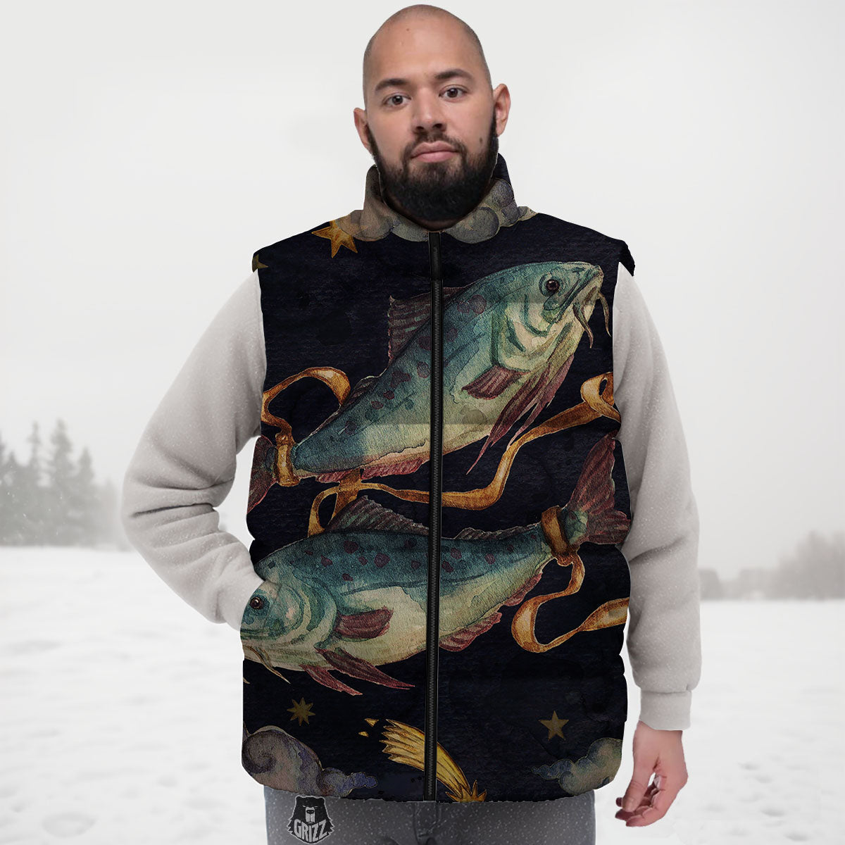 Zodiac Sign Watercolor Pisces Print Down Vest