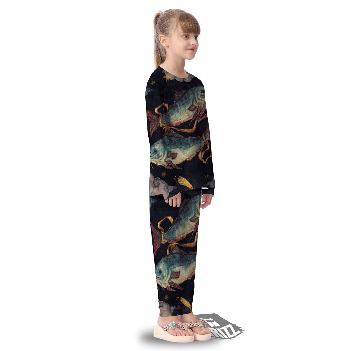 Zodiac Sign Watercolor Pisces Print Kid's Pajamas-grizzshop