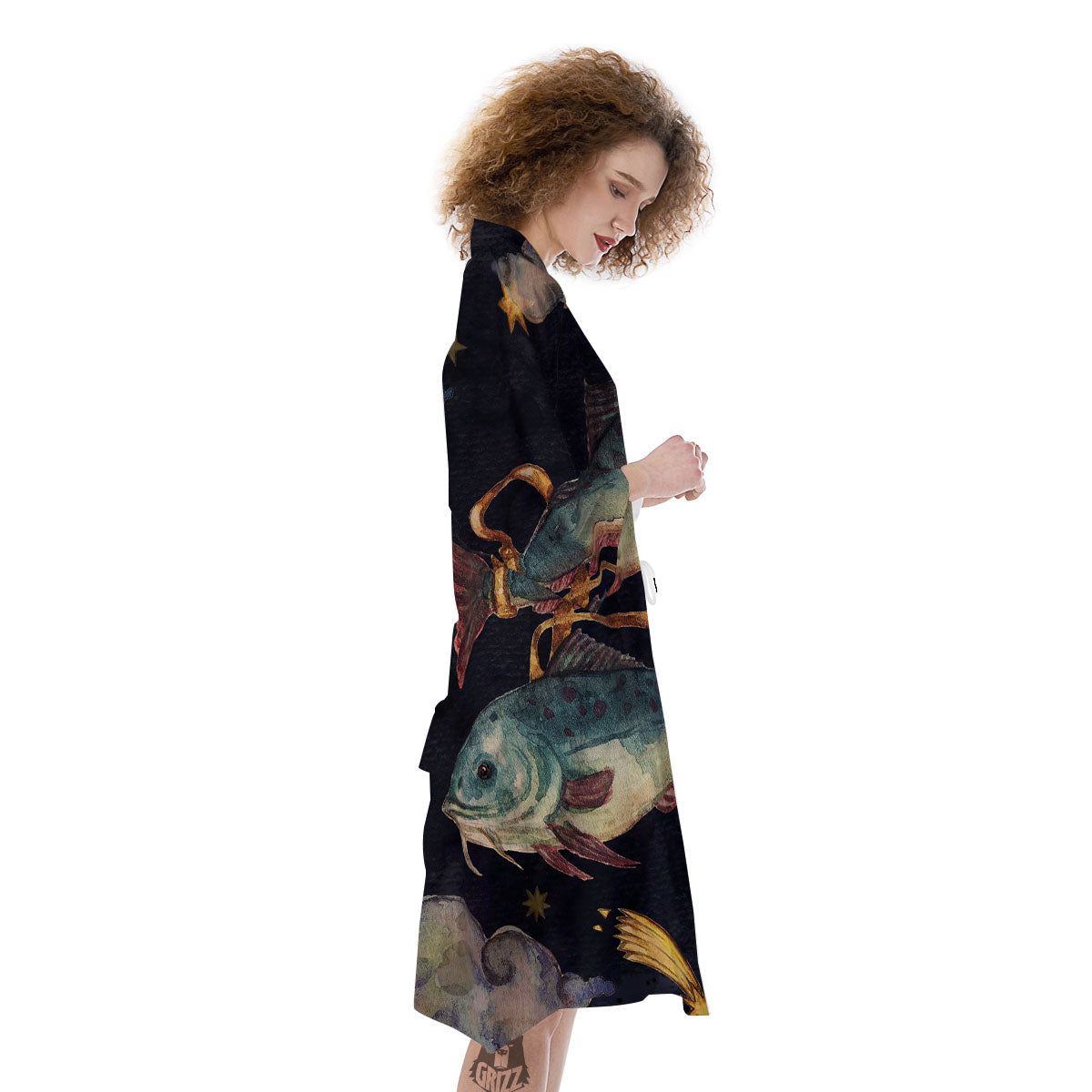 Zodiac Sign Watercolor Pisces Print Kimono-grizzshop