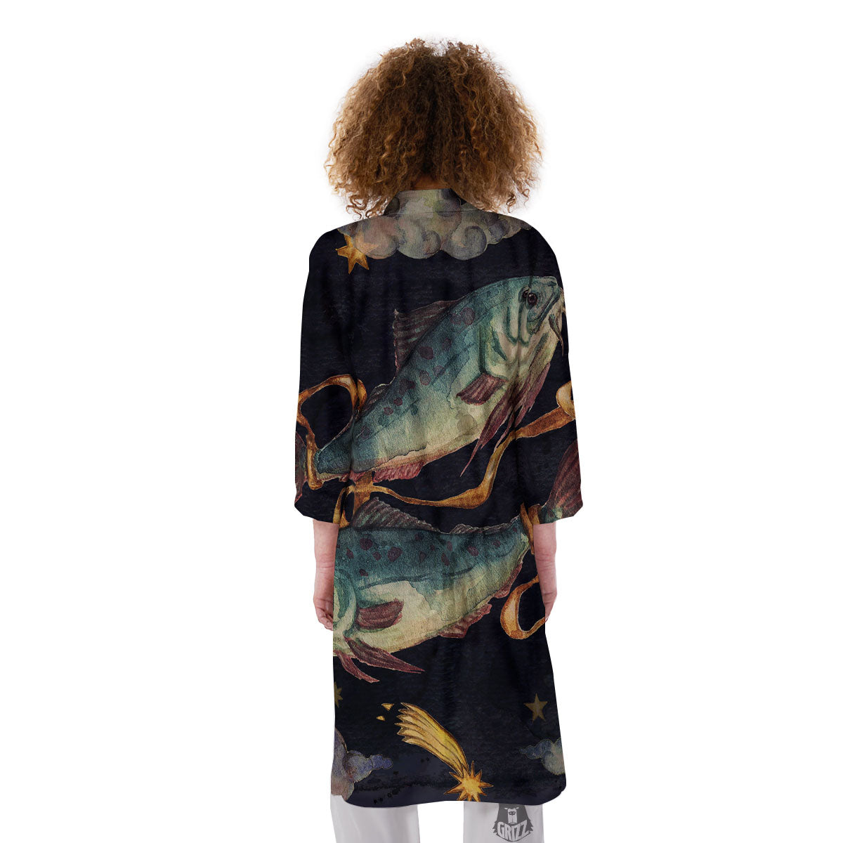 Zodiac Sign Watercolor Pisces Print Kimono-grizzshop