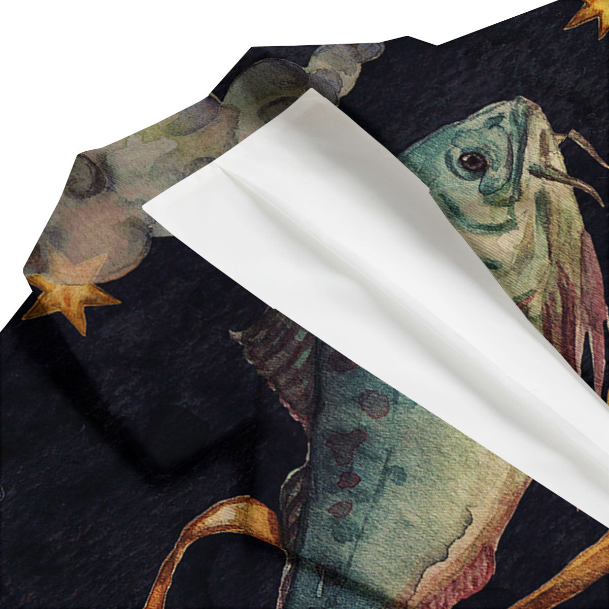 Zodiac Sign Watercolor Pisces Print Men's Blazer-grizzshop