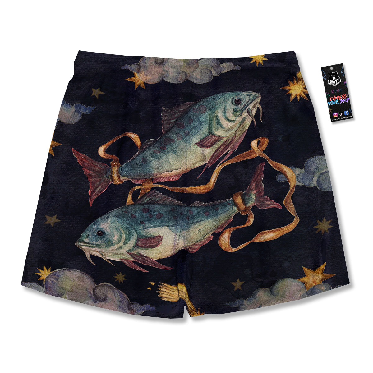 Zodiac Sign Watercolor Pisces Print Men's Running Shorts-grizzshop