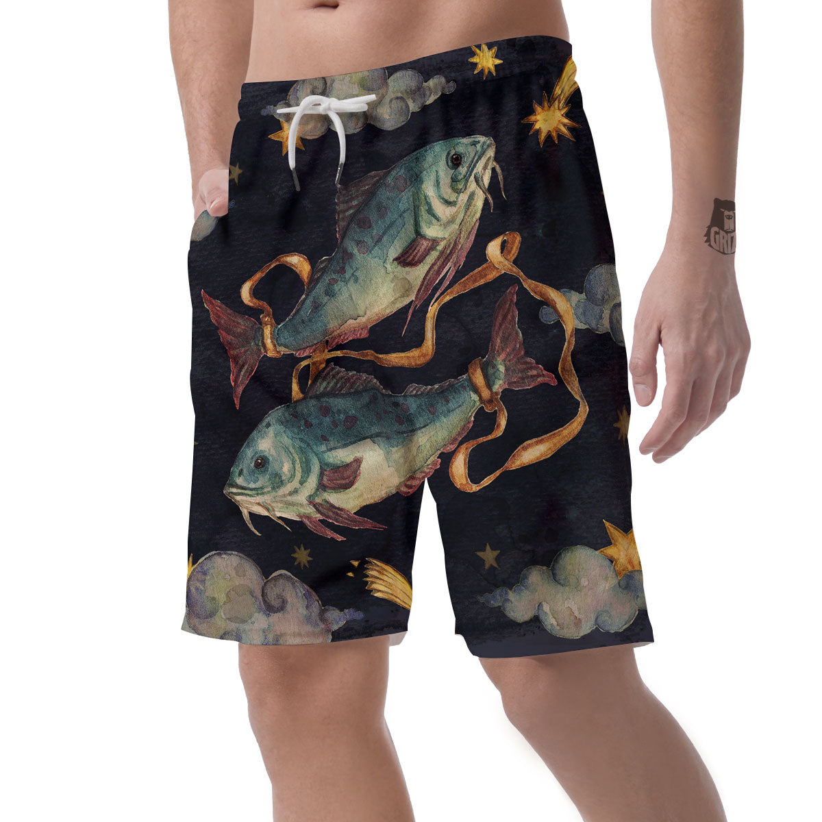 Zodiac Sign Watercolor Pisces Print Men's Shorts-grizzshop