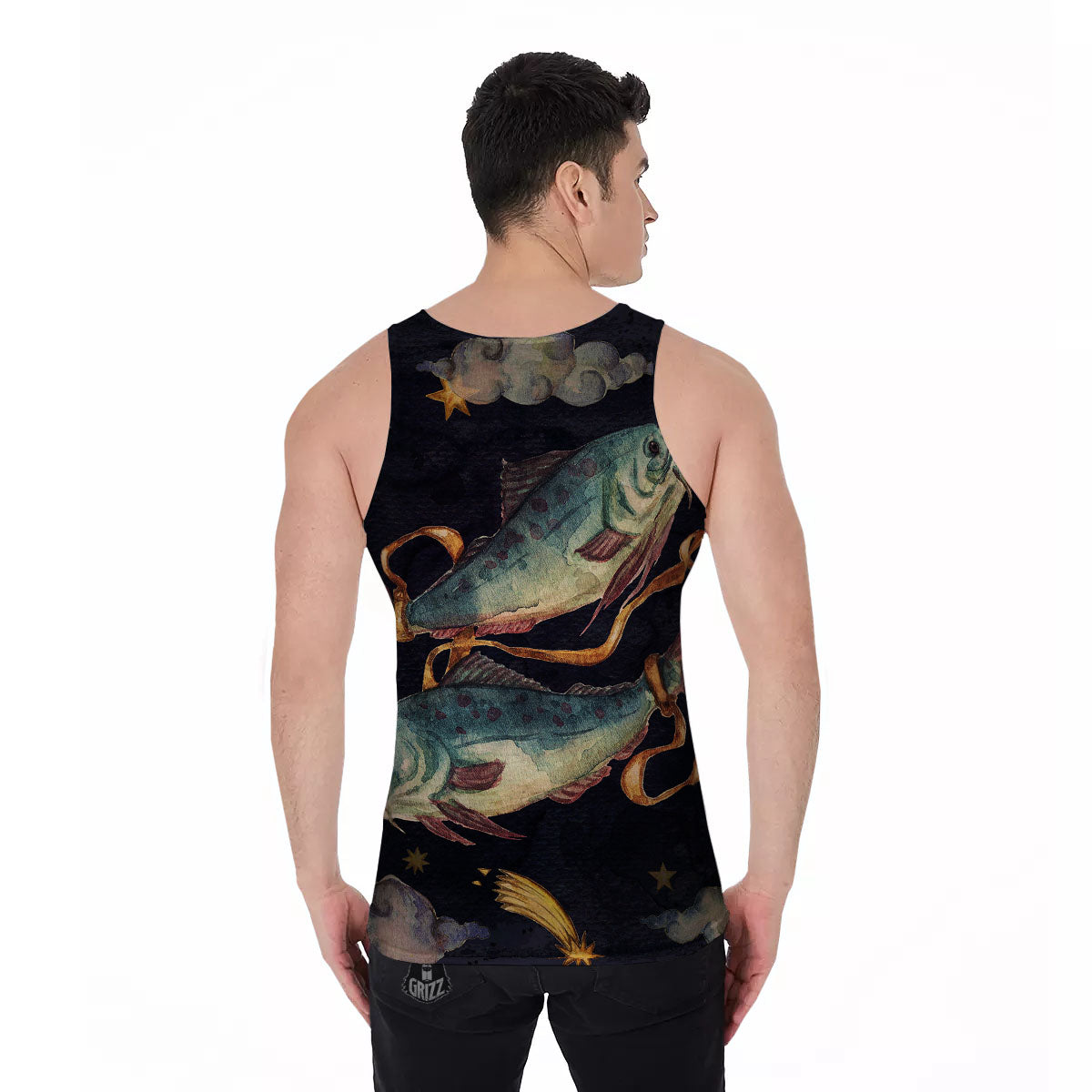 Zodiac Sign Watercolor Pisces Print Men's Tank Top-grizzshop