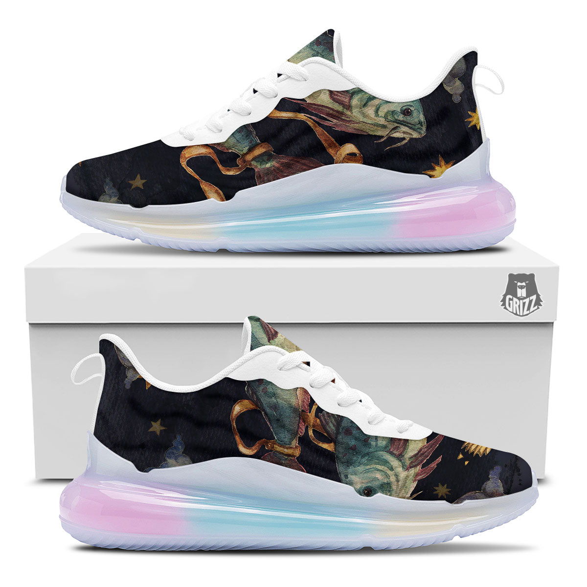 Zodiac Sign Watercolor Pisces Print Running Sneakers-grizzshop