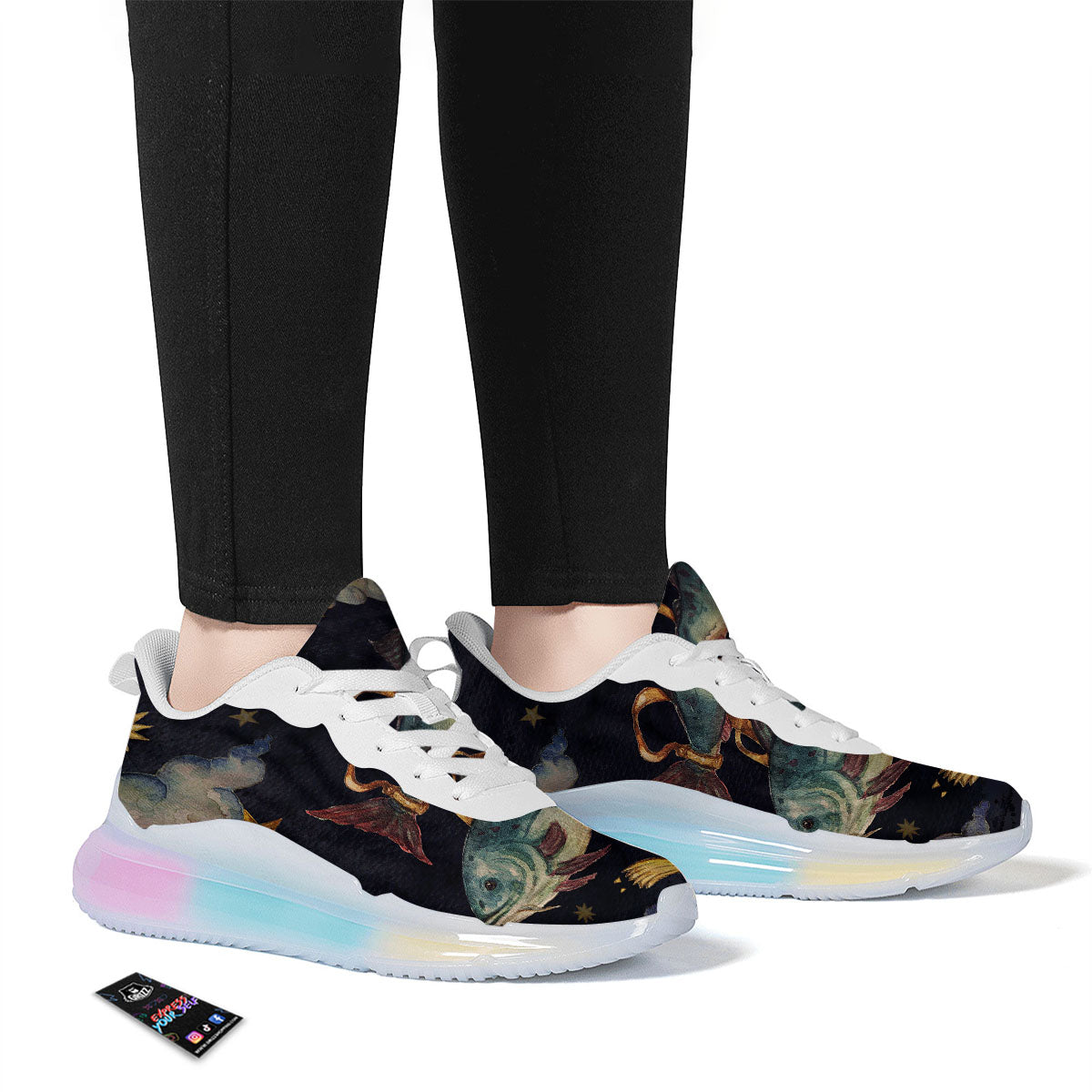Zodiac Sign Watercolor Pisces Print Running Sneakers-grizzshop