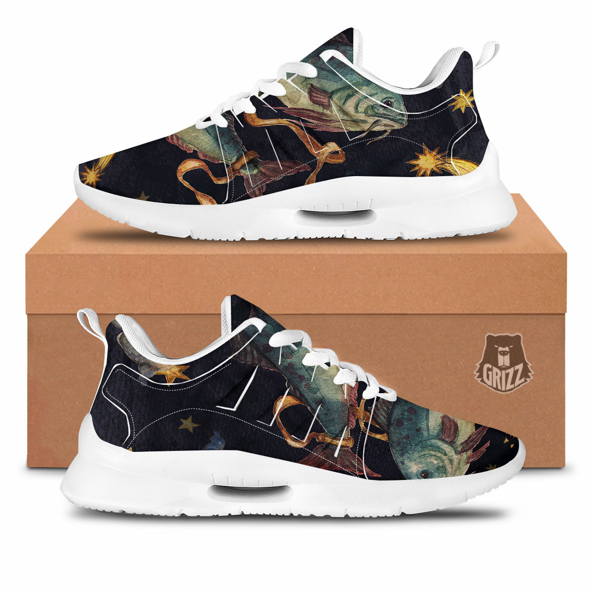 Zodiac Sign Watercolor Pisces Print Tennis Shoes-grizzshop
