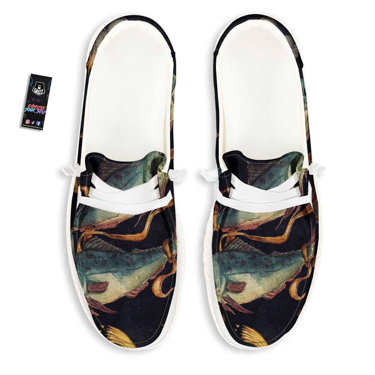Zodiac Sign Watercolor Pisces Print White Loafers-grizzshop