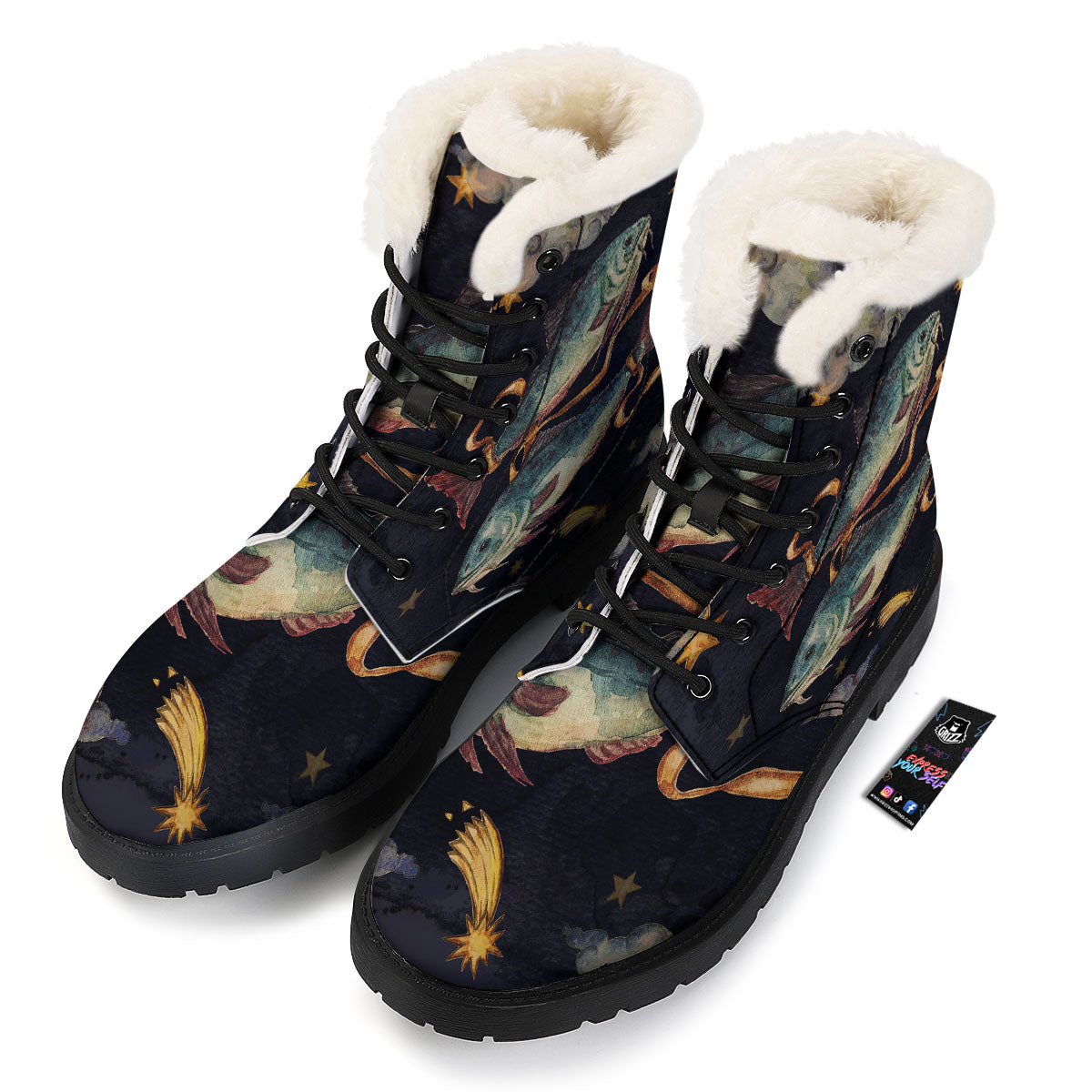 Zodiac Sign Watercolor Pisces Print Winter Boots-grizzshop