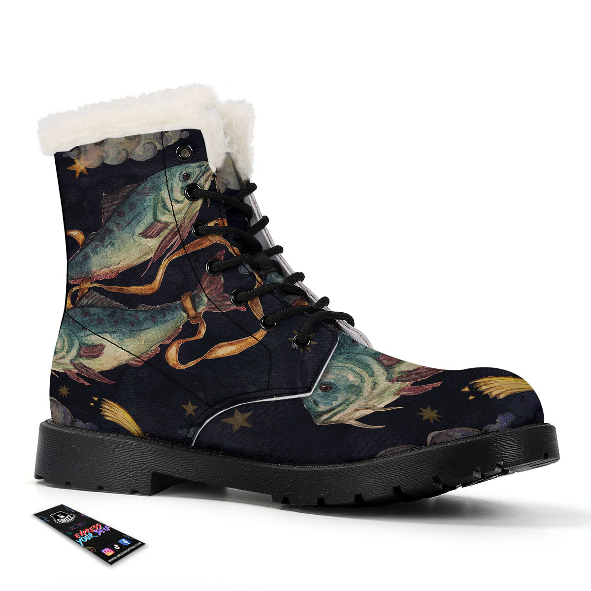 Zodiac Sign Watercolor Pisces Print Winter Boots-grizzshop