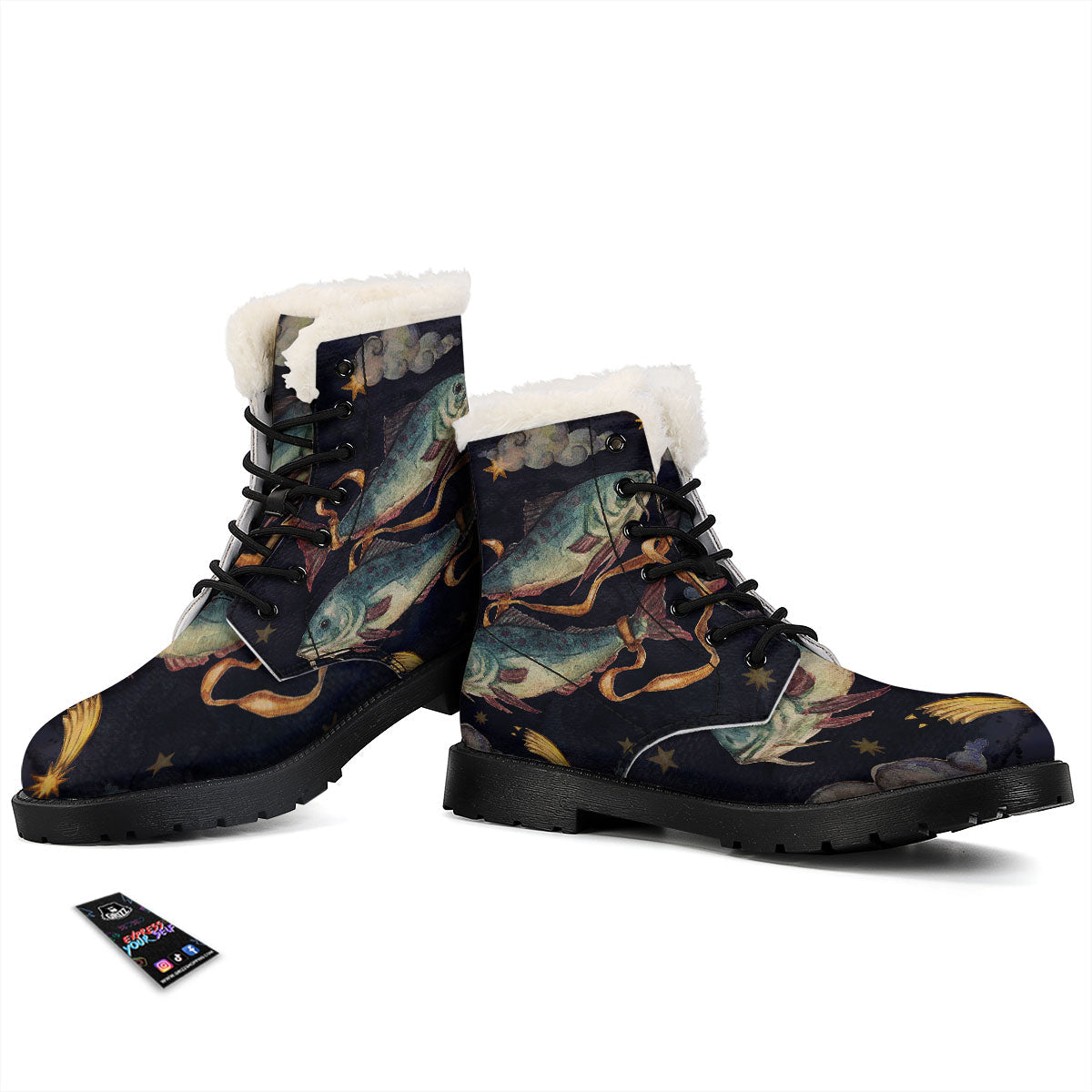 Zodiac Sign Watercolor Pisces Print Winter Boots-grizzshop