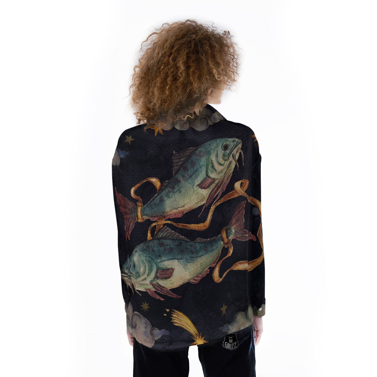 Zodiac Sign Watercolor Pisces Print Women's Long Sleeve Shirts-grizzshop