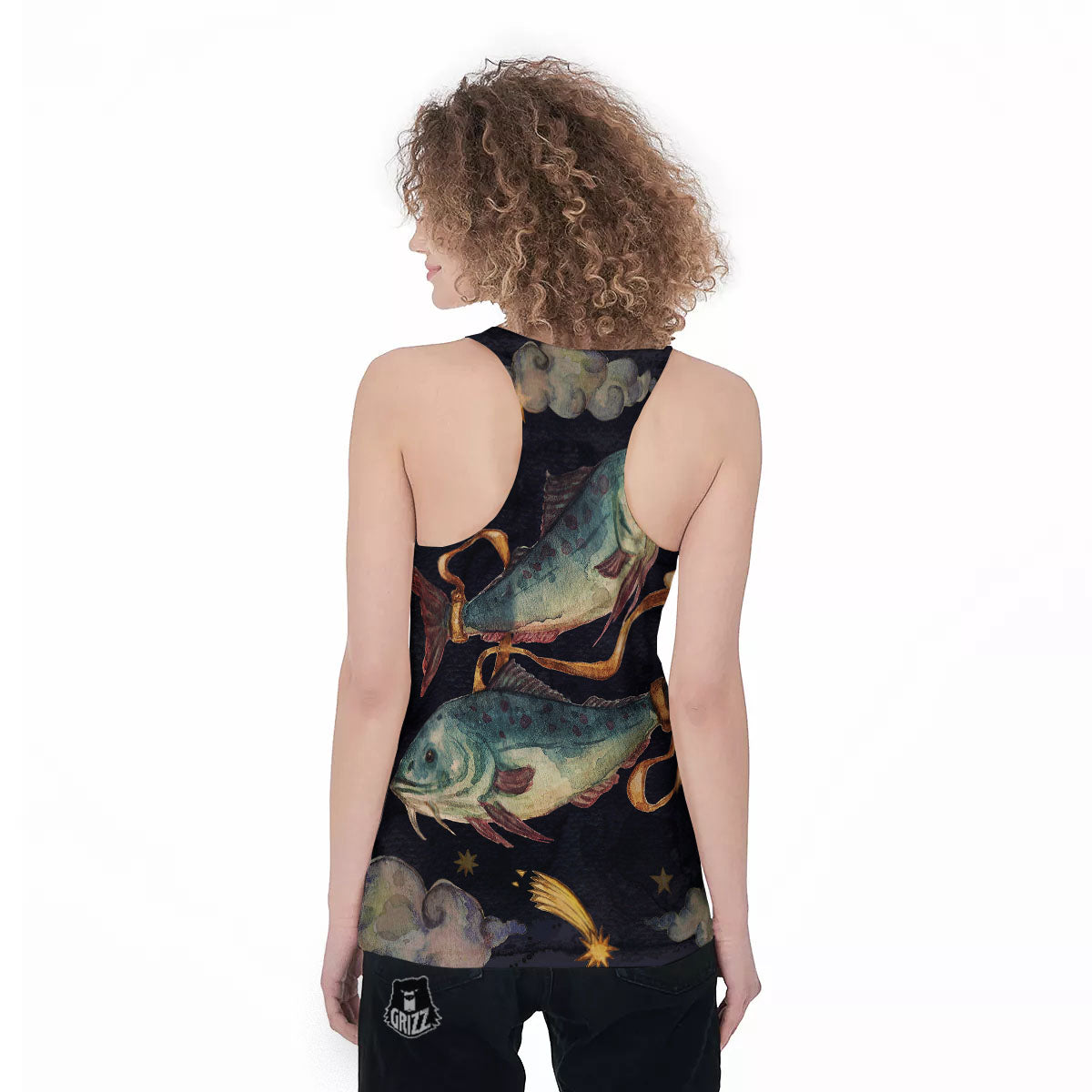 Zodiac Sign Watercolor Pisces Print Women's Racerback Tank Top-grizzshop