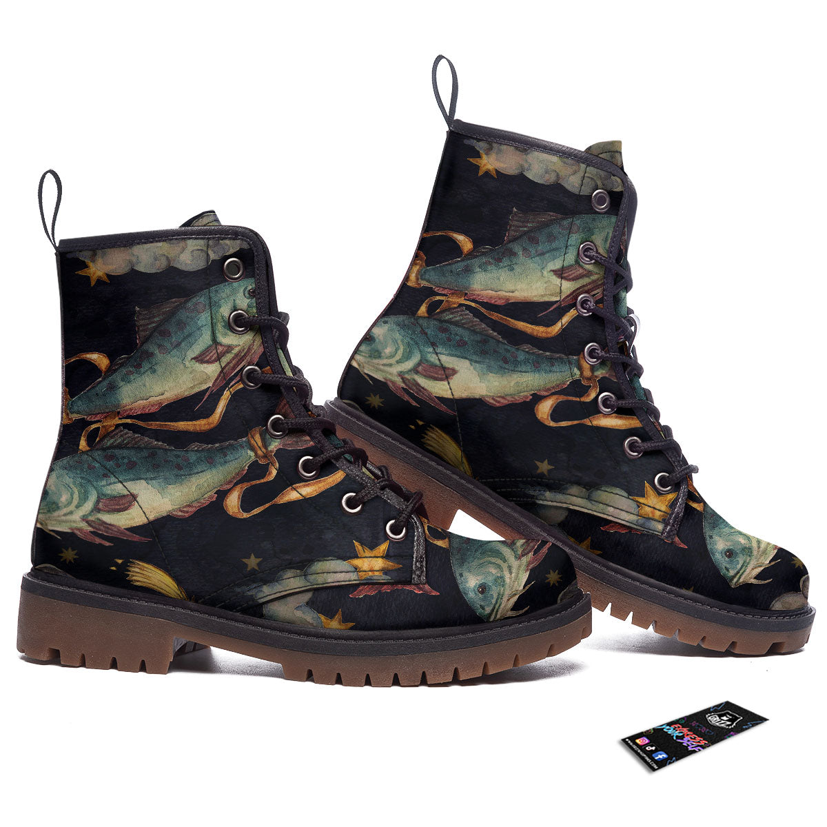 Zodiac Sign Watercolor Pisces Print Work Boots-grizzshop