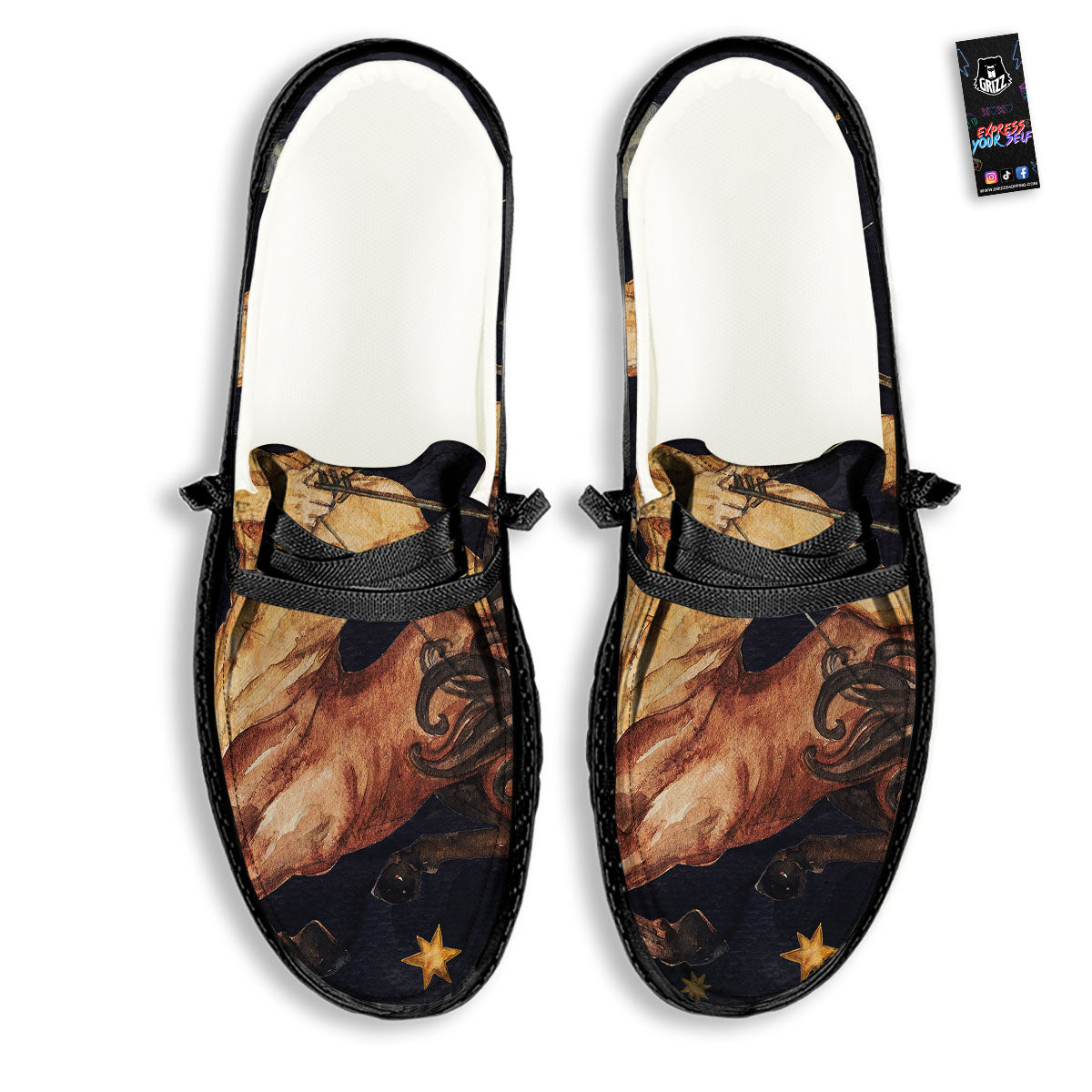 Zodiac Sign Watercolor Sagittarius Print Black Loafers-grizzshop
