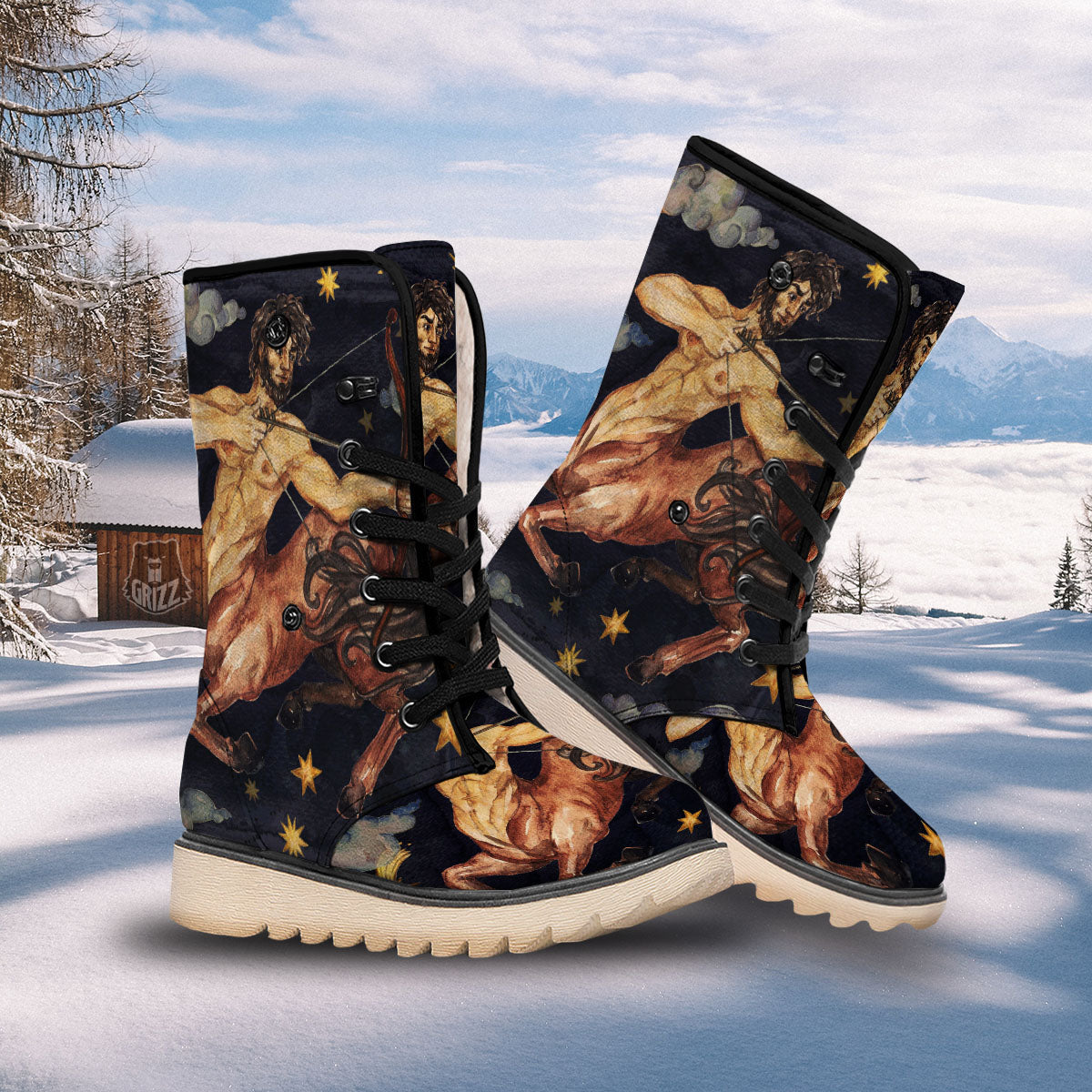 Zodiac Sign Watercolor Sagittarius Print Snow Boots-grizzshop