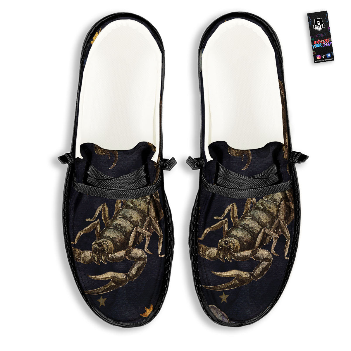 Zodiac Sign Watercolor Scorpio Print Black Loafers-grizzshop