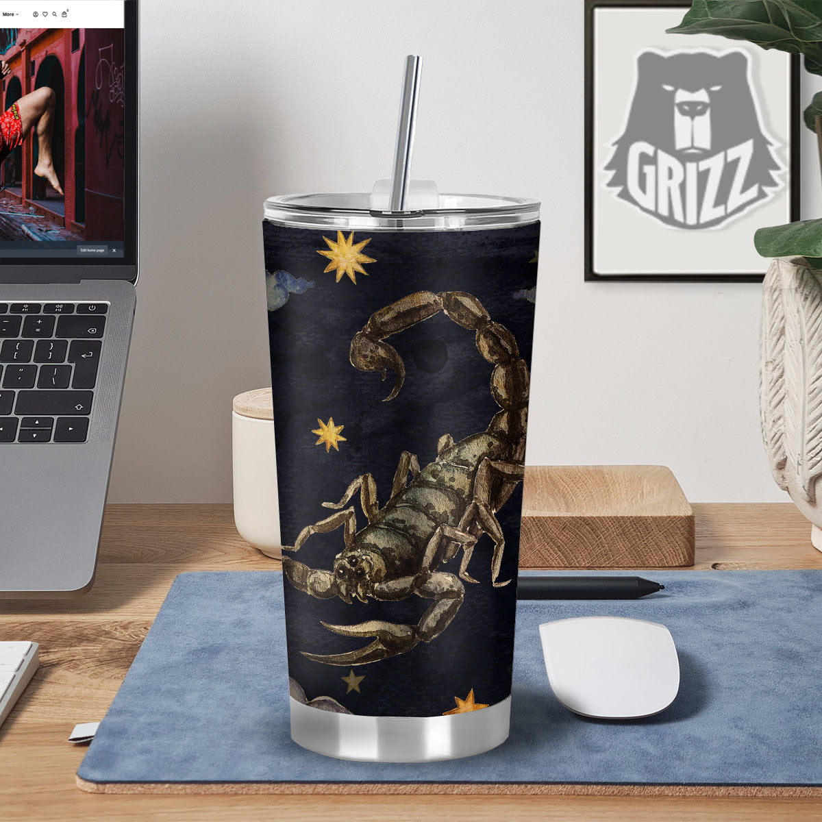 Zodiac Sign Watercolor Scorpio Print Tumbler-grizzshop