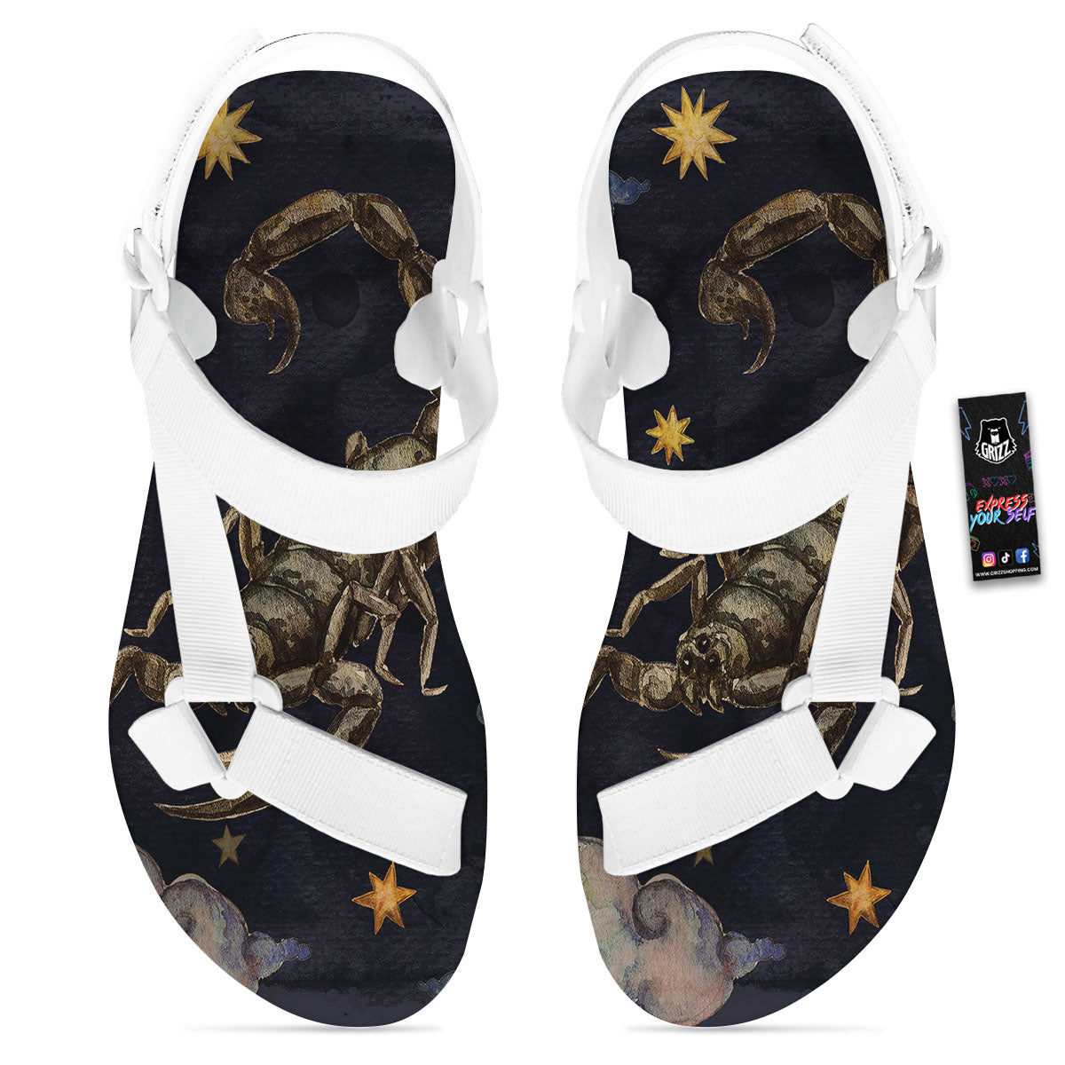 Zodiac Sign Watercolor Scorpio Print White Open Toe Sandals-grizzshop