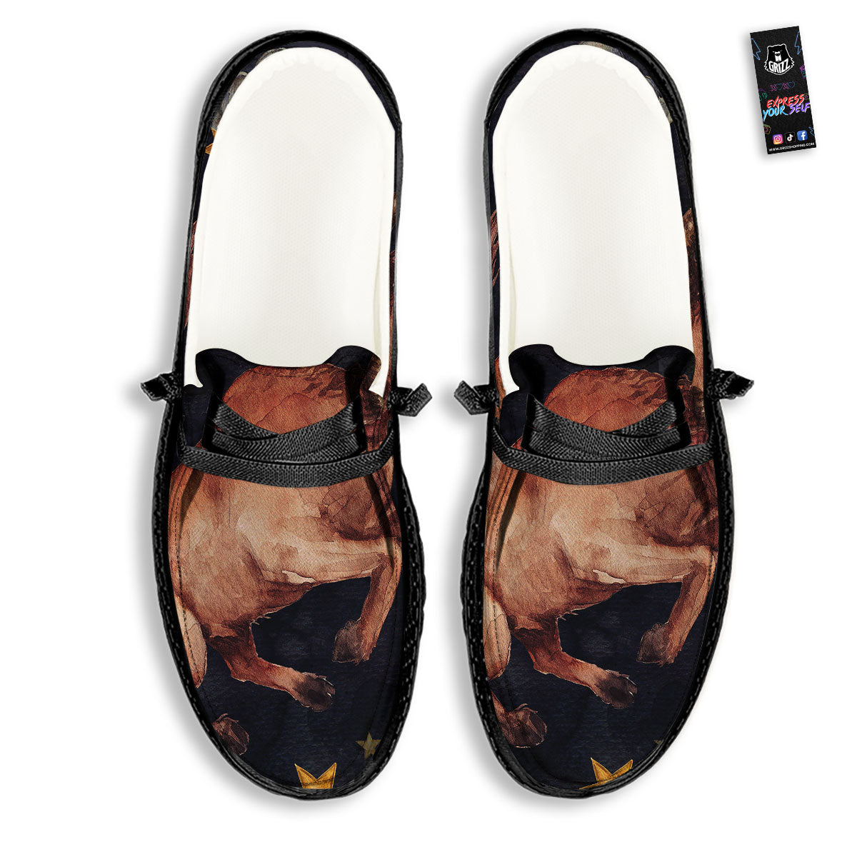 Zodiac Sign Watercolor Taurus Print Black Loafers-grizzshop