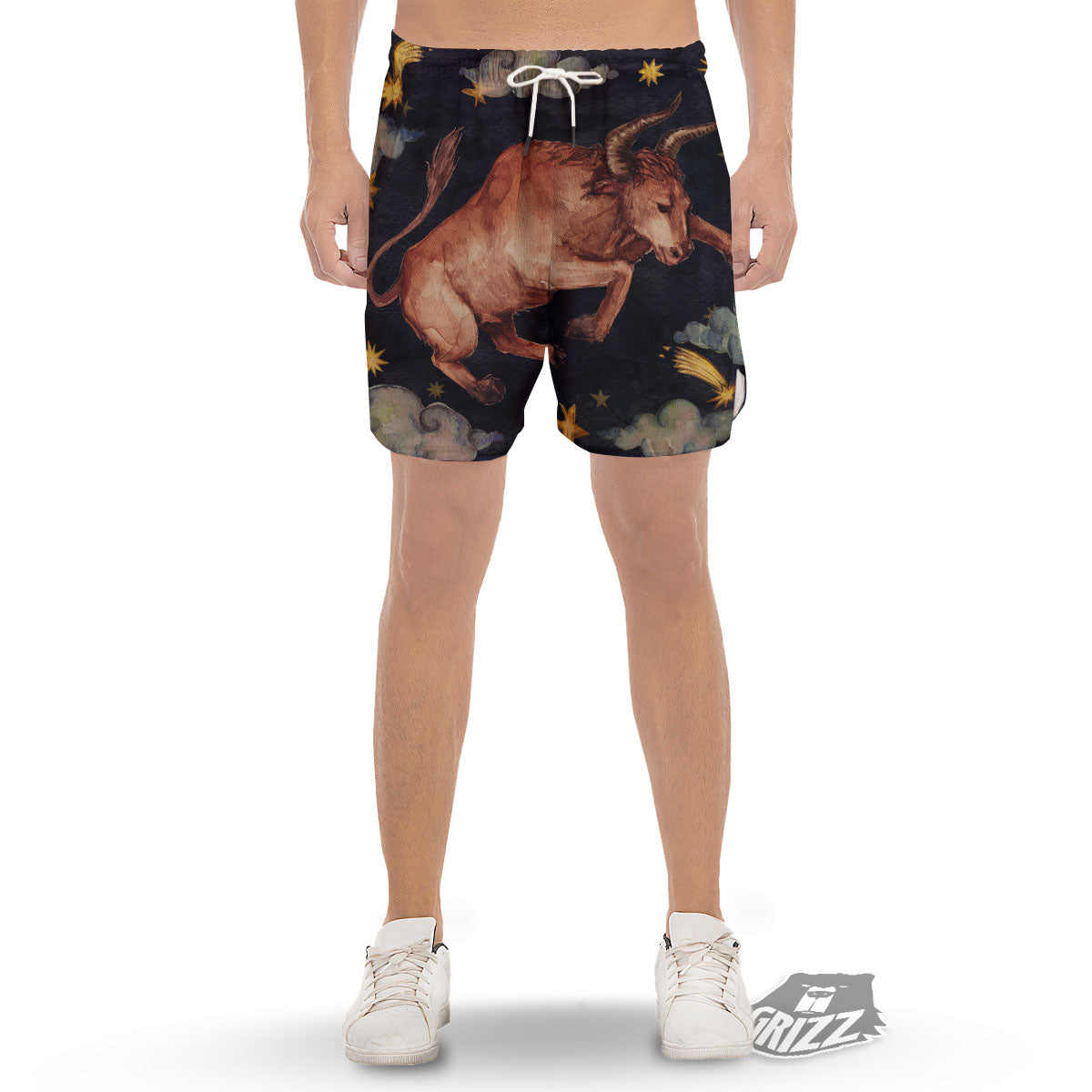 Zodiac Sign Watercolor Taurus Print Men's Gym Shorts-grizzshop