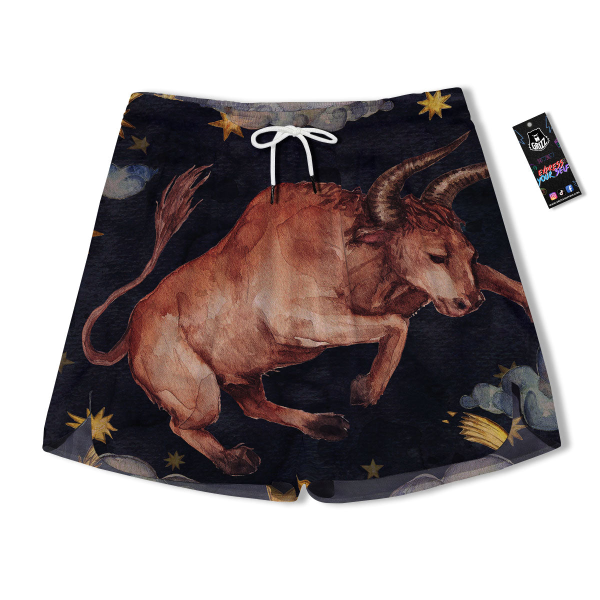 Zodiac Sign Watercolor Taurus Print Men's Running Shorts-grizzshop
