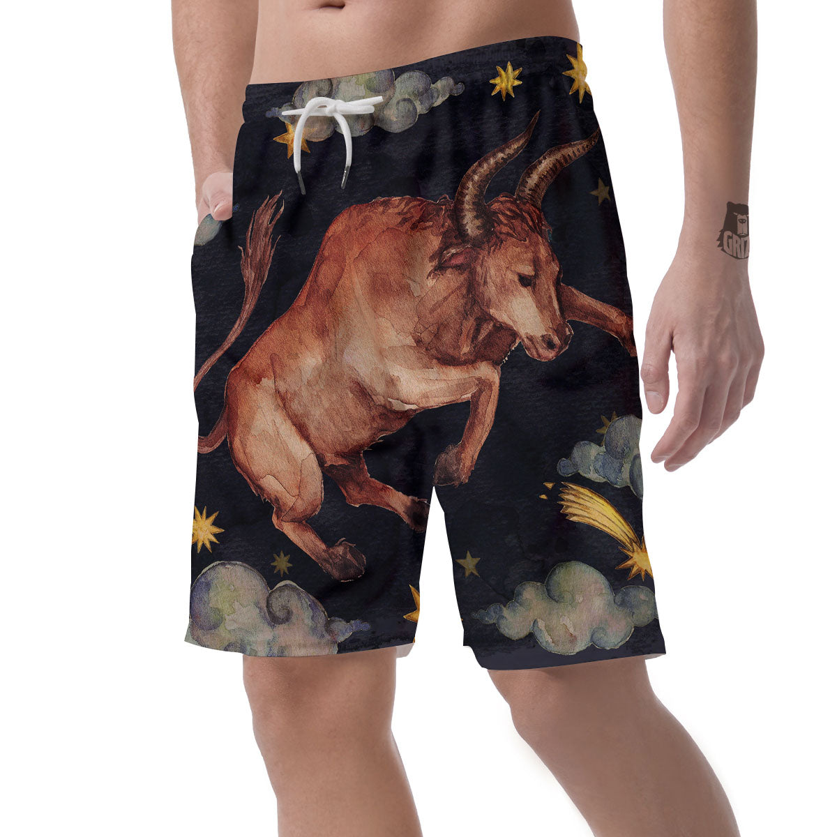 Zodiac Sign Watercolor Taurus Print Men's Shorts-grizzshop