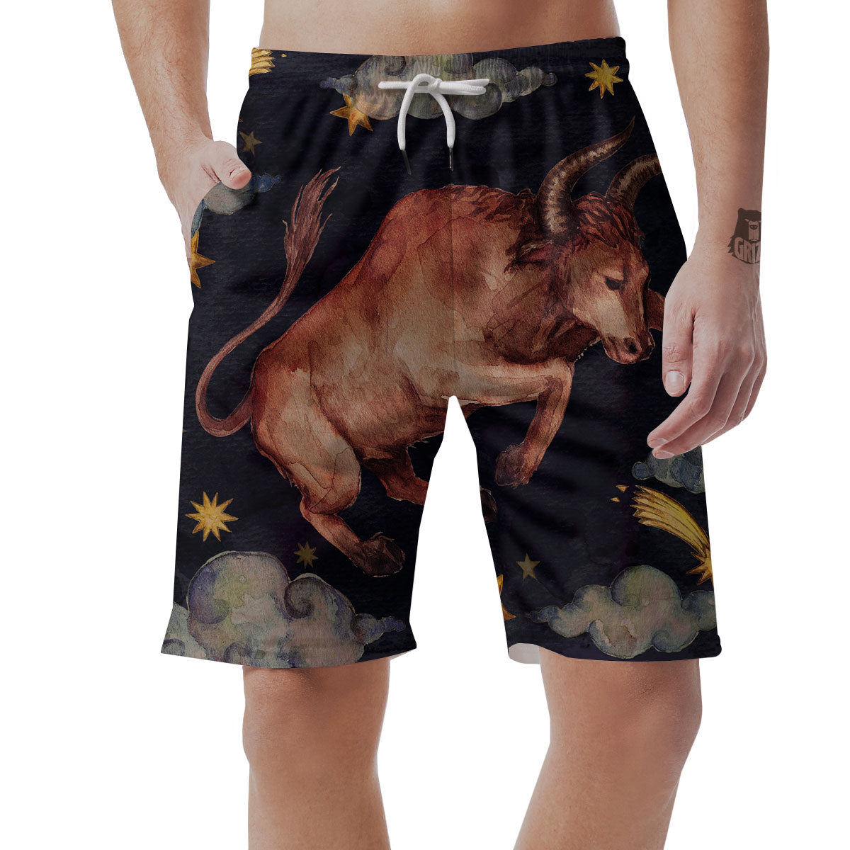 Zodiac Sign Watercolor Taurus Print Men's Shorts-grizzshop