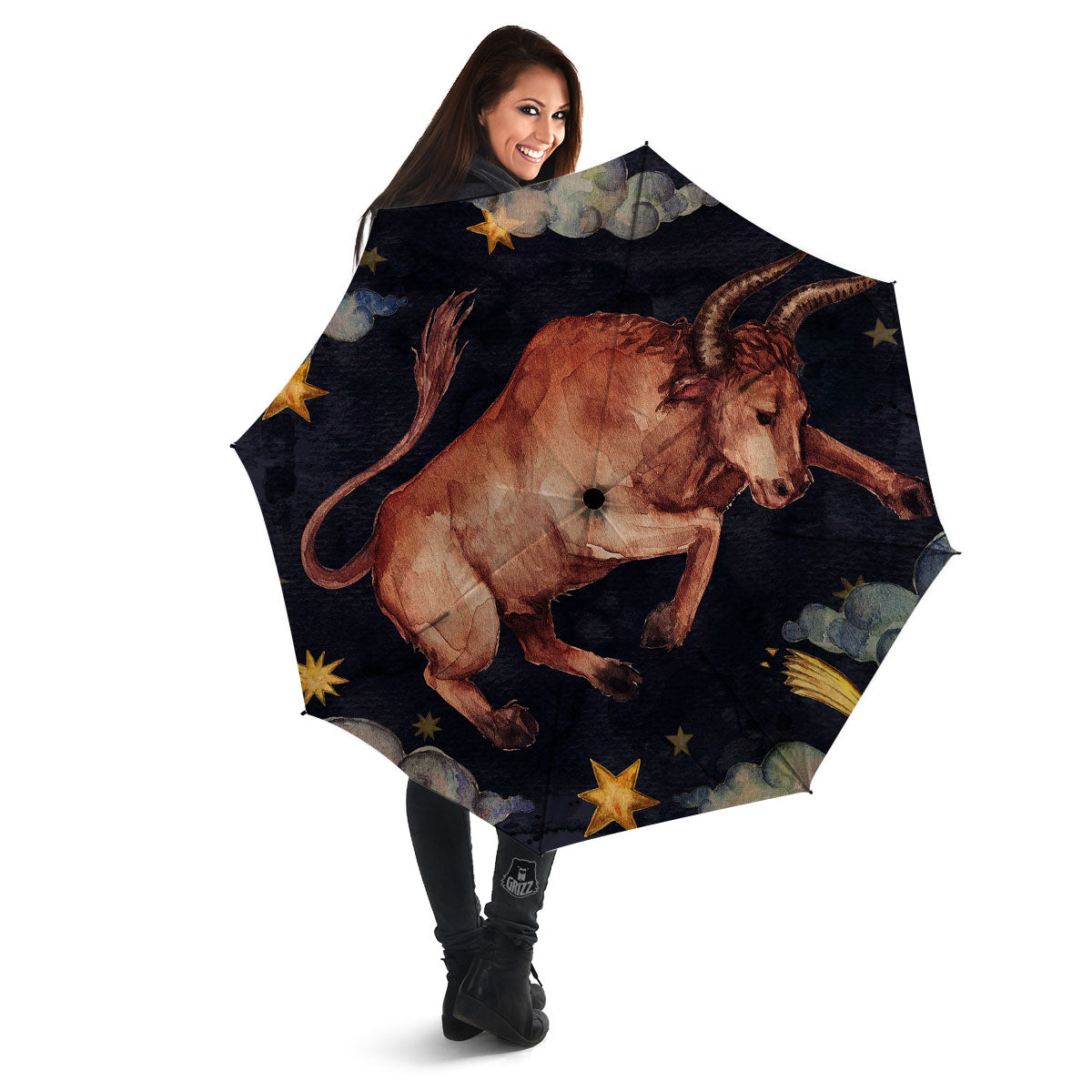 Zodiac Sign Watercolor Taurus Print Umbrella-grizzshop