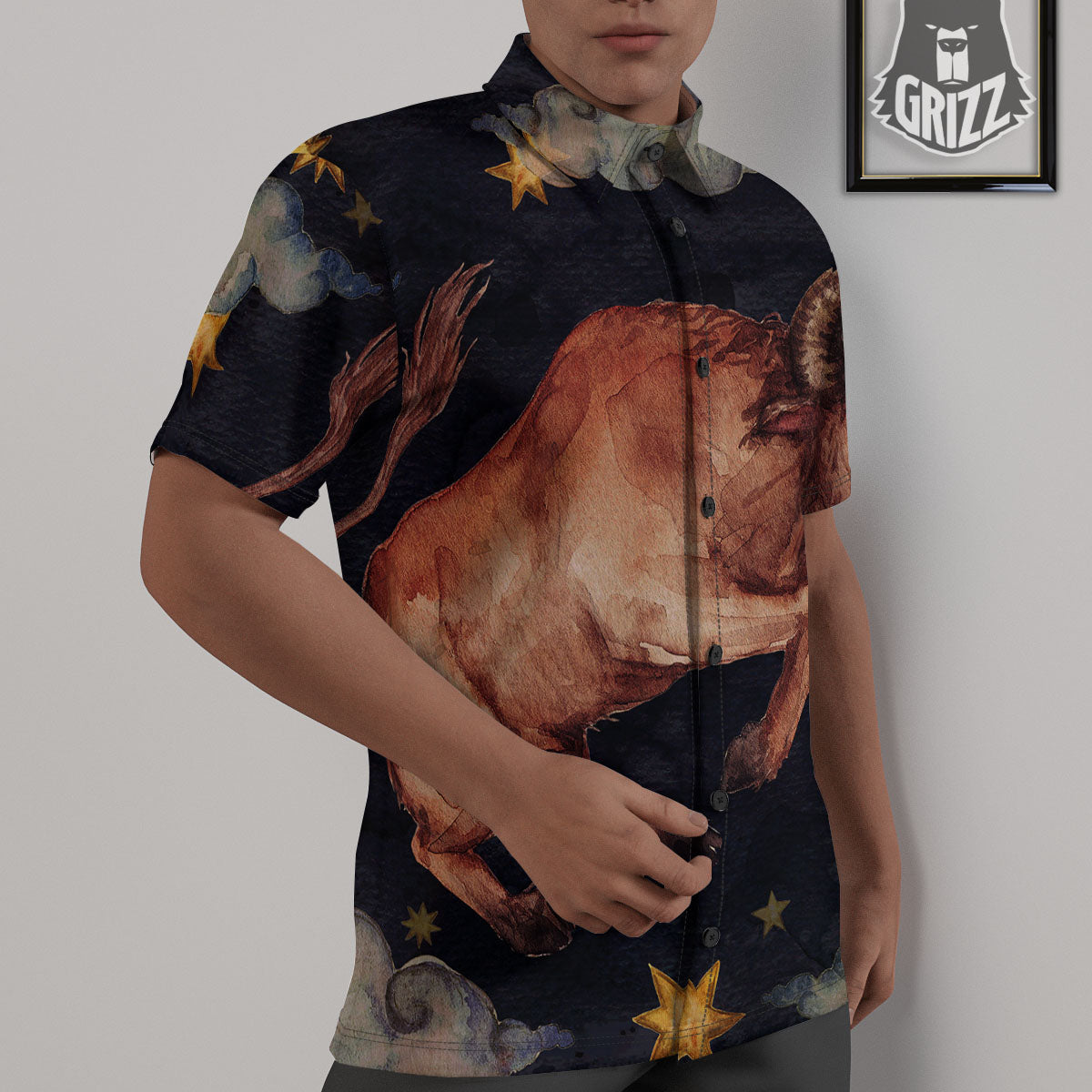 Zodiac Sign Watercolor Taurus Print Untucked Shirts-grizzshop