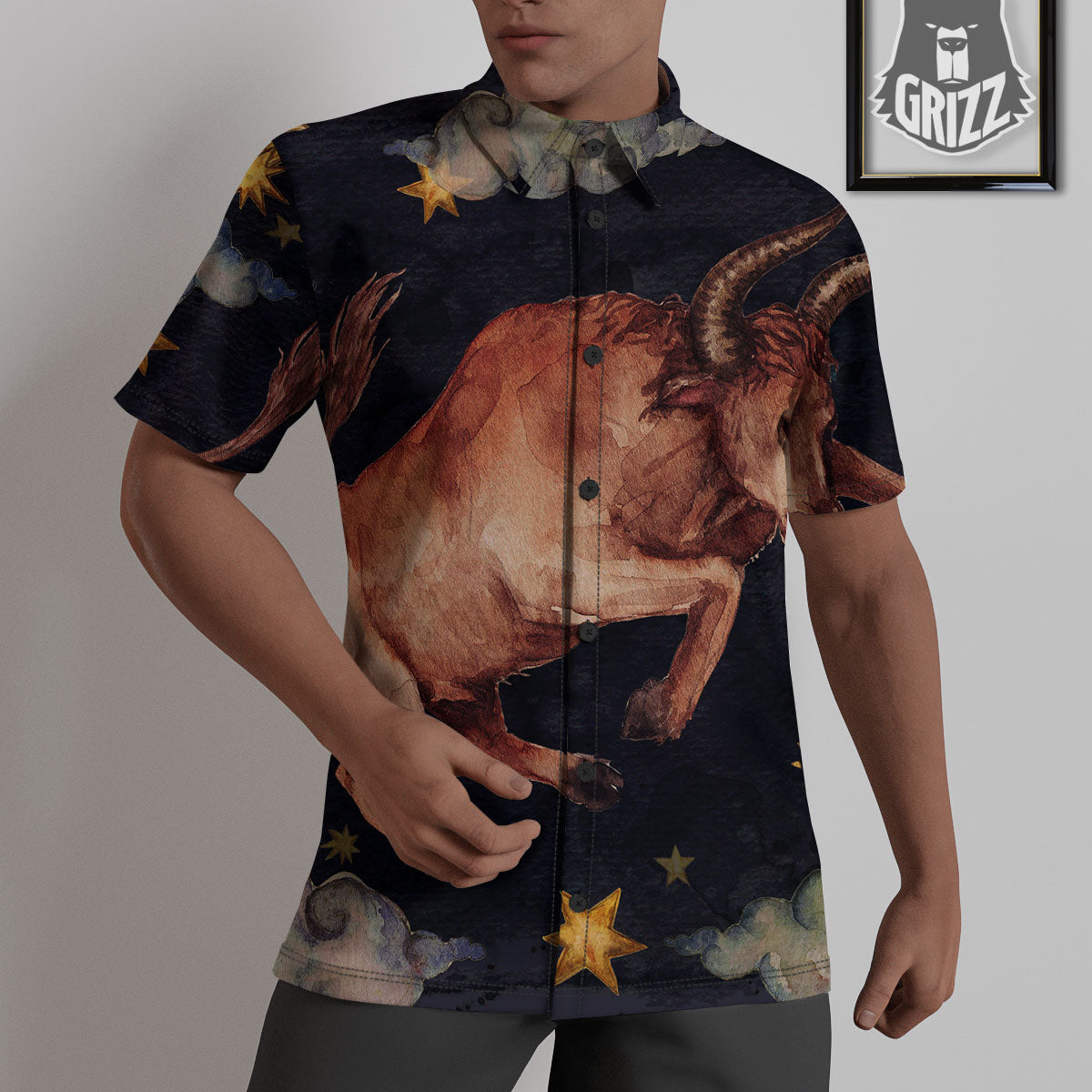 Zodiac Sign Watercolor Taurus Print Untucked Shirts-grizzshop