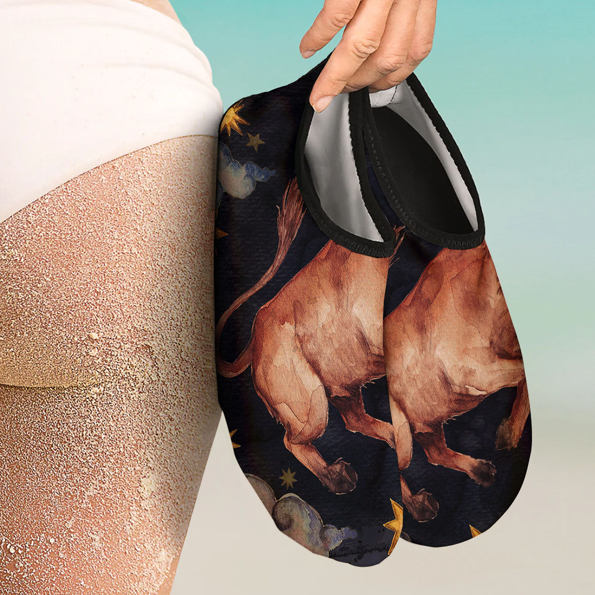 Zodiac Sign Watercolor Taurus Print Water Shoes-grizzshop
