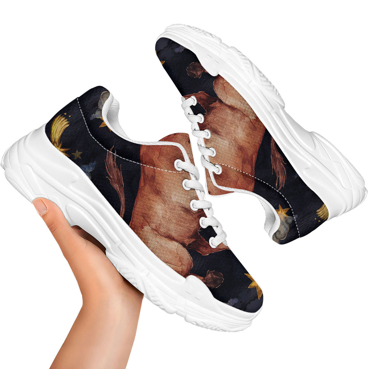 Zodiac Sign Watercolor Taurus Print White Chunky Shoes-grizzshop