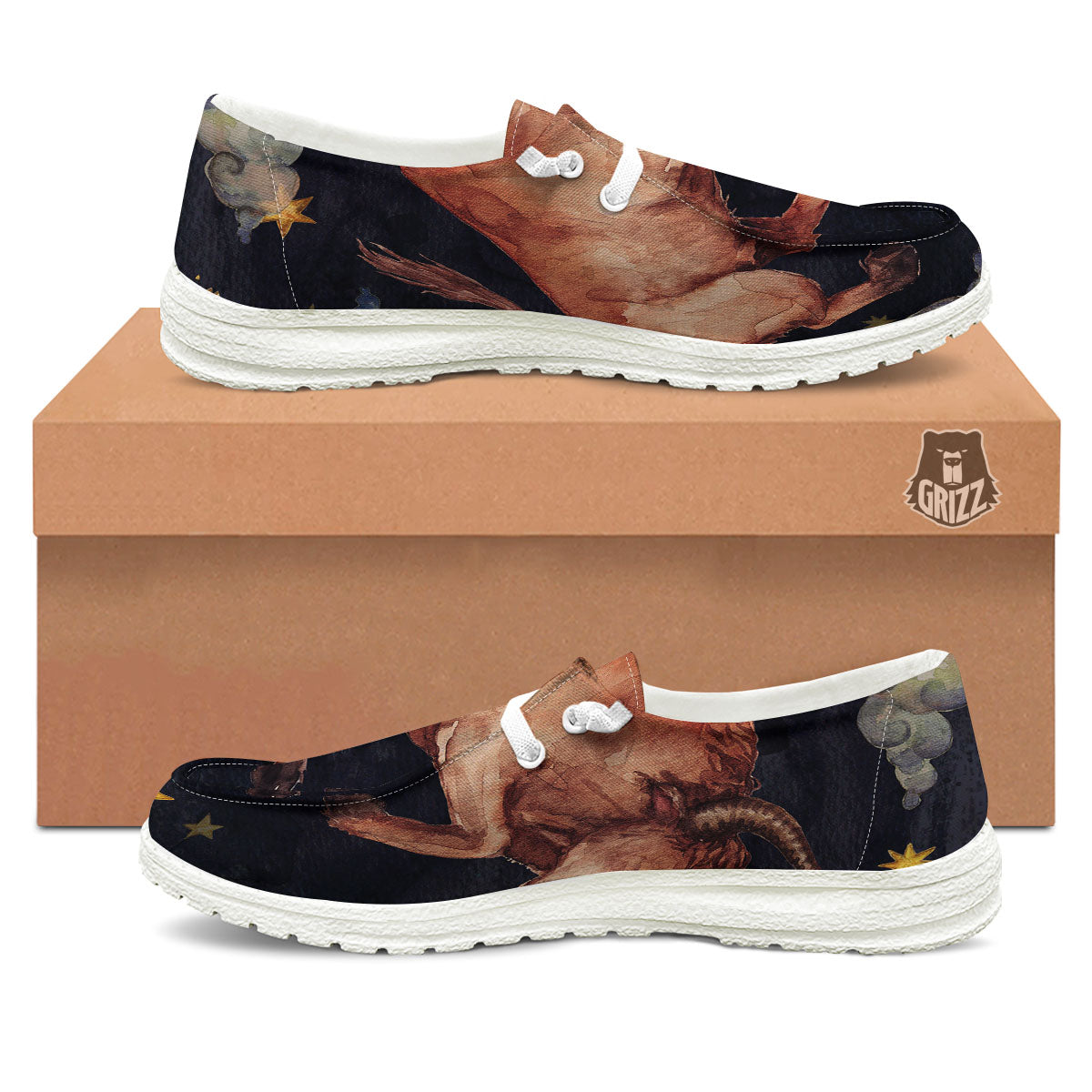 Zodiac Sign Watercolor Taurus Print White Loafers-grizzshop