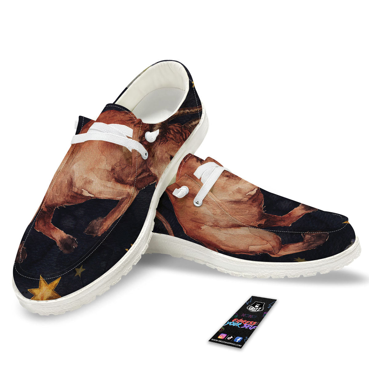 Zodiac Sign Watercolor Taurus Print White Loafers-grizzshop